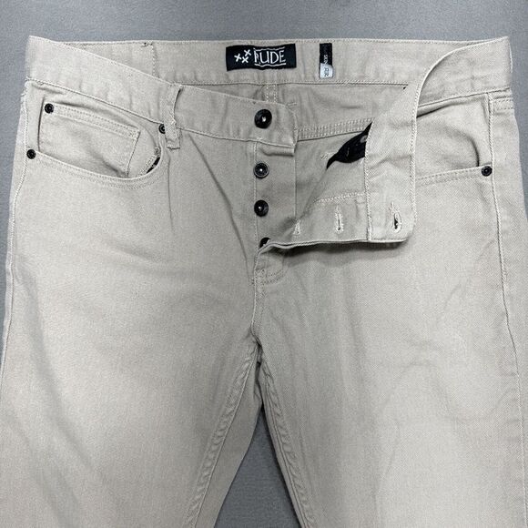 Rude Jeans Men 36x32 Beige Button Fly Skinny Minimal Basic American Preppy Denim - Picture 1 of 14